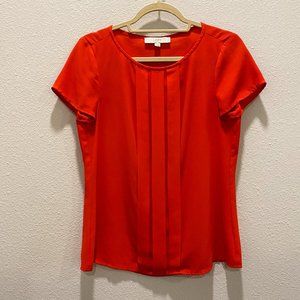 LOFT Red Pleated Short Sleeve Top S
